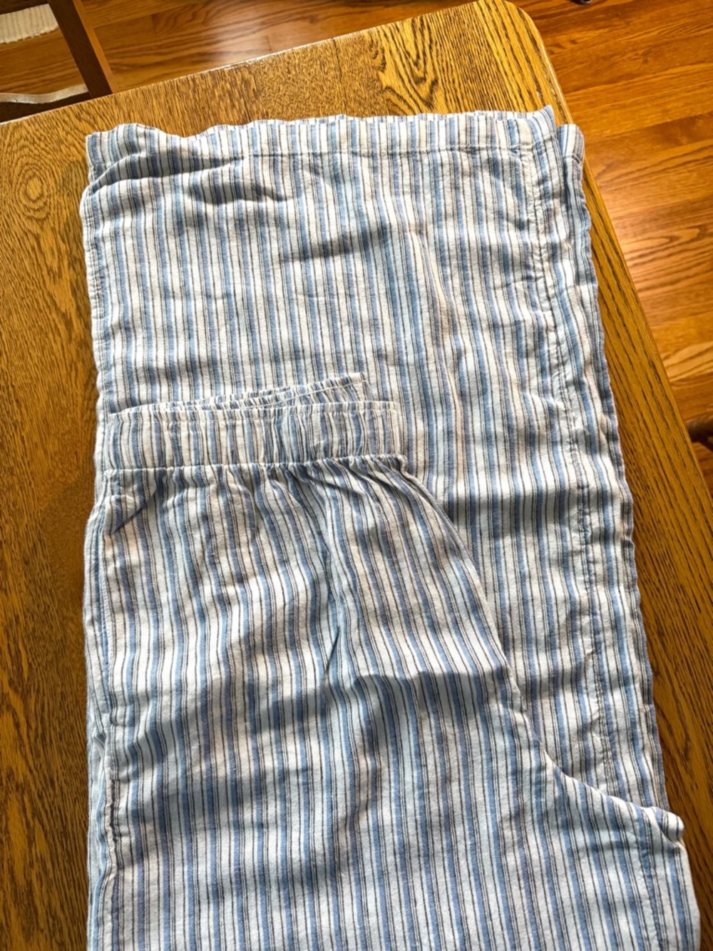 American Eagle Outfitters Blue and White Striped Wide Leg Pants Linen Blend